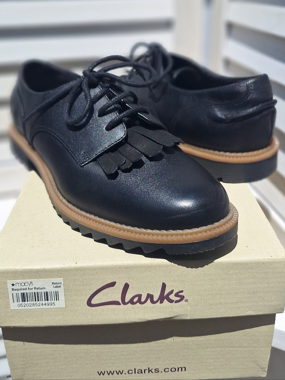 Clarks Women"s Black Leather Kiltie Derby